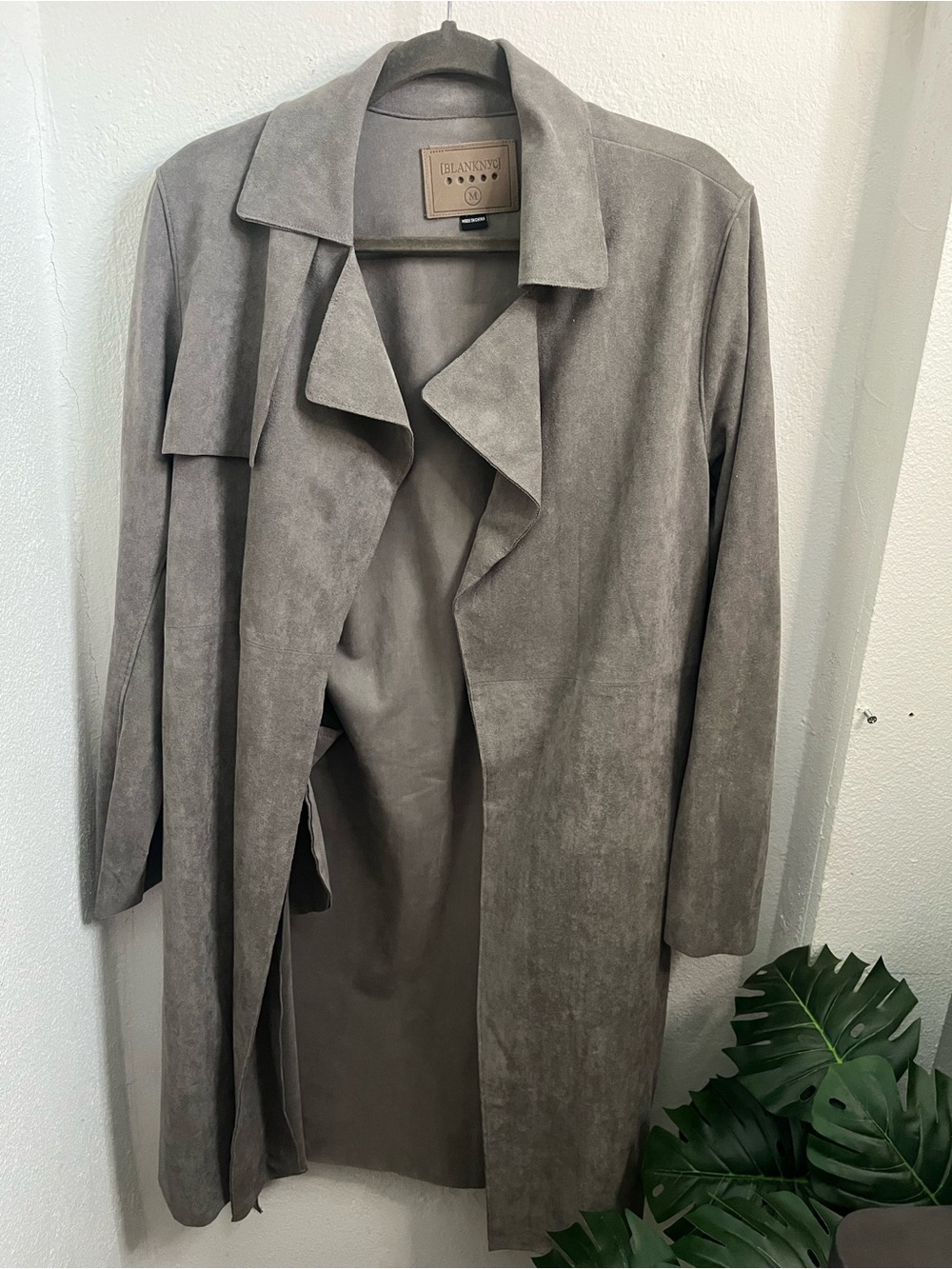 Blank NYC Gray Suede-Effect Trench Coat